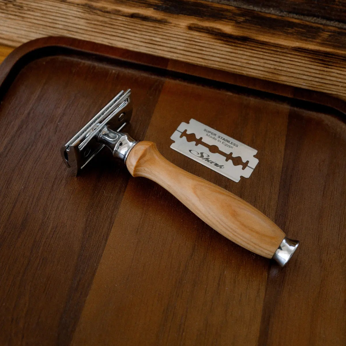 Rasoir de Sûreté Bois Clair Homme, Rasage Traditionnel Premium